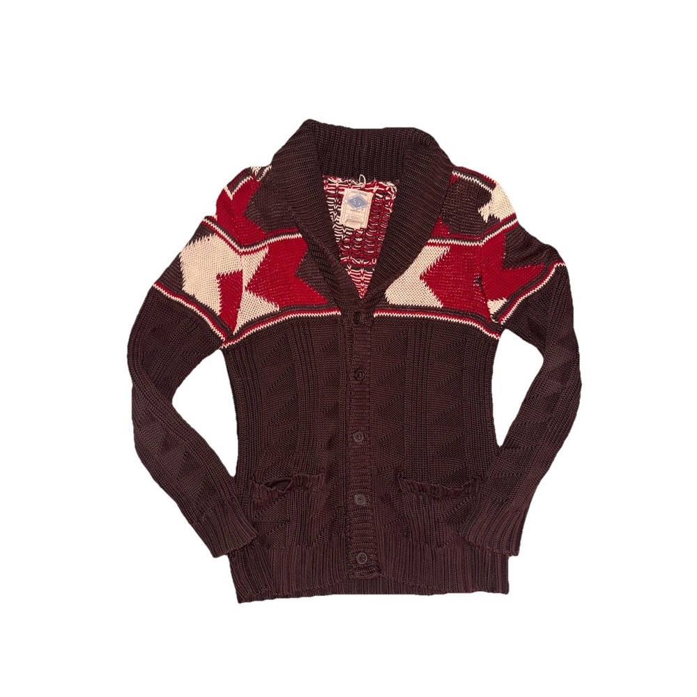 Salt Valley Cowichan Red Brown Cardigan Cardigan Men's Sz Small VTG 100% Cotton